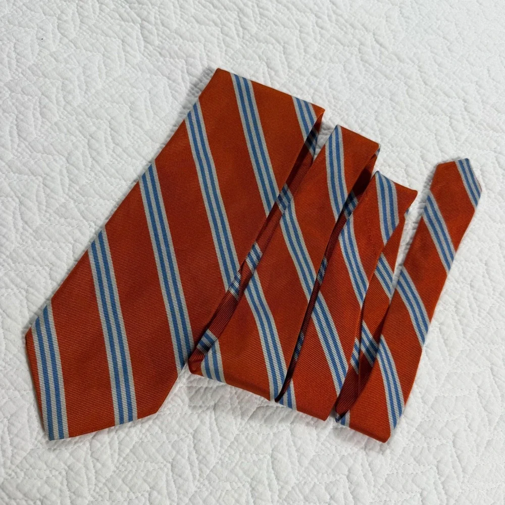 VTG Brooks Brothers Makers Men Necktie Repp Stripe Silk Orange Blue USA 60